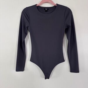 Express Body Contour Double Layer Crew Neck Bodysuit - Grey - XS